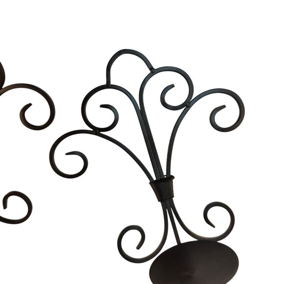 Iron Black Wall Sconce Candle Holders Set Of 2 Decorative Scroll Design 12" Tall - Picture 7 of 8